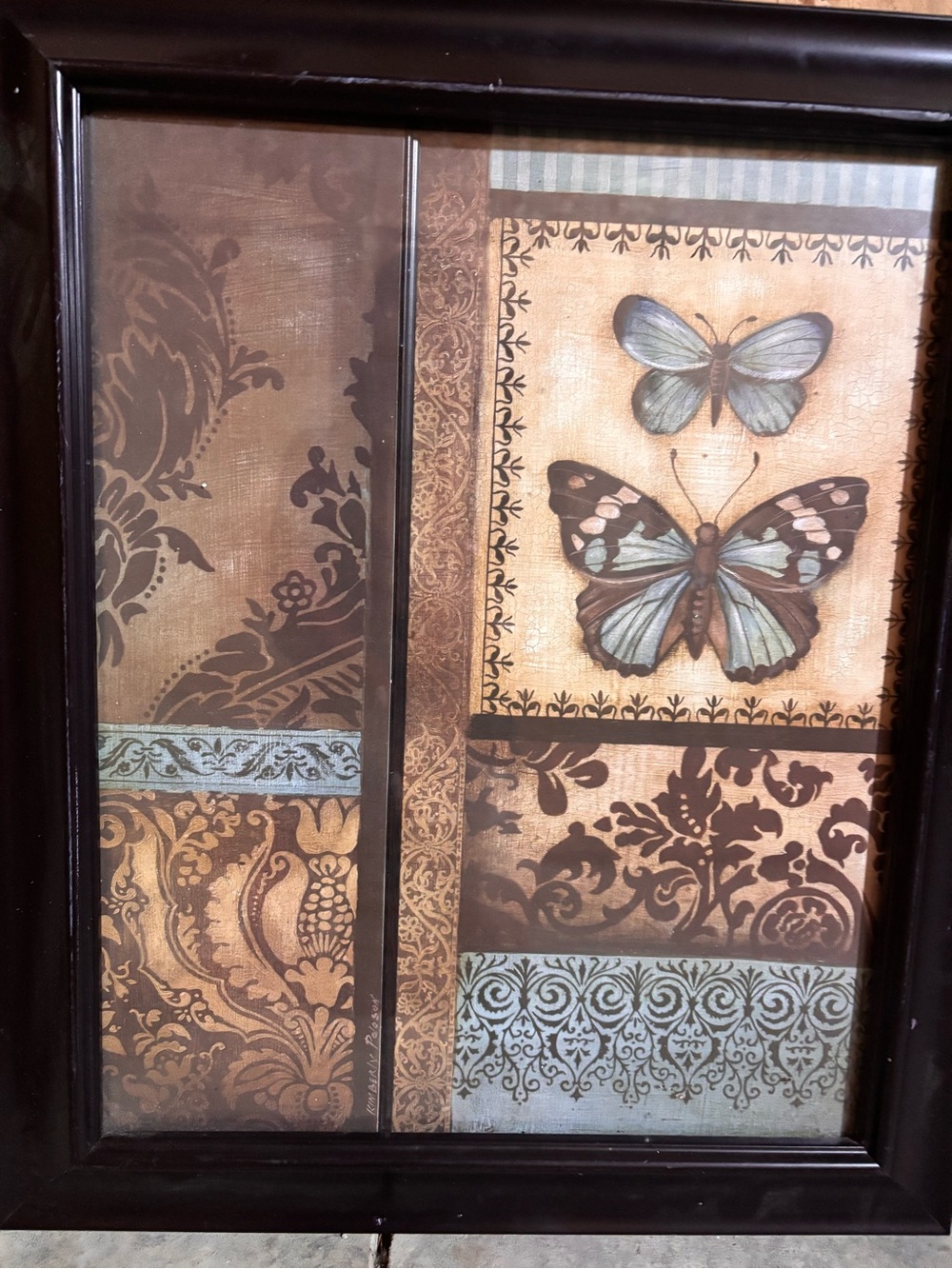 Framed Butterfly Wall Art in Brown and Teal